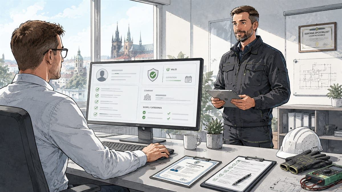 Kontrola oprávnění revizního technika v kanceláři